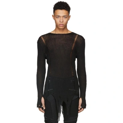 Shop Balmain Black Distressed Knit Sweater In 176 Black
