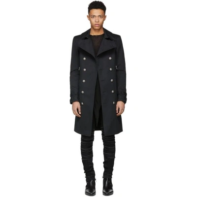 Shop Balmain Black Long Double-breasted Coat In 176 Black