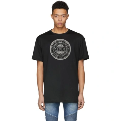 Shop Balmain Black Oversized Coin Print T-shirt In 176 Black