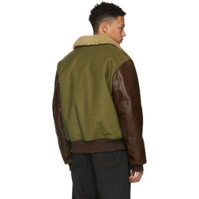 Shop Schott Green & Brown Wool Leather Jacket