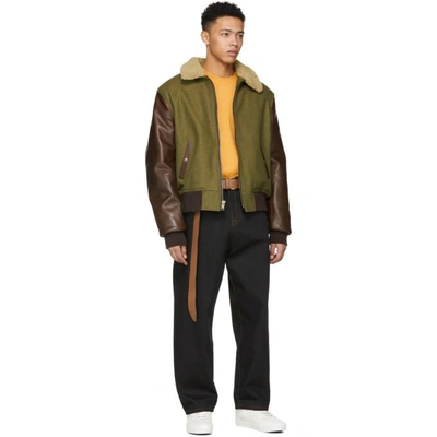 Shop Schott Green & Brown Wool Leather Jacket