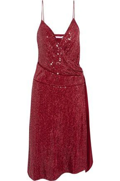 Shop Diane Von Furstenberg Woman Brenndah Wrap-effect Sequined Silk Dress Red