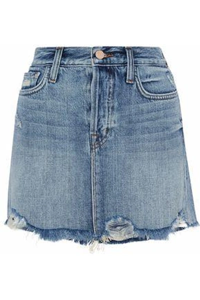 Shop J Brand Woman Distressed Denim Mini Skirt Mid Denim