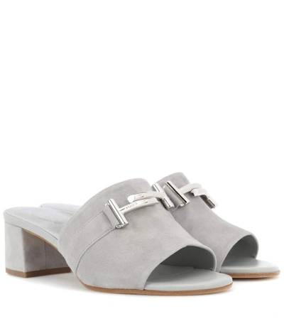 Shop Tod's Double T Suede Sandals In Grey