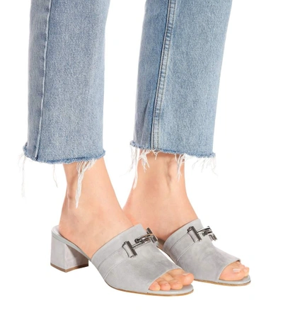 Shop Tod's Double T Suede Sandals In Grey