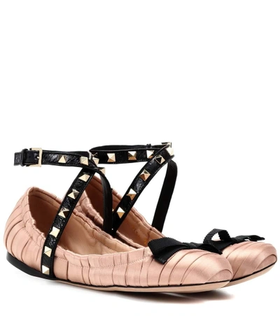 Shop Valentino Studwrap Satin Ballerinas In Pink