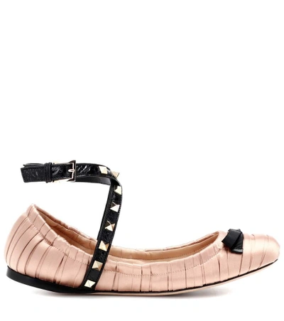 Shop Valentino Studwrap Satin Ballerinas In Pink