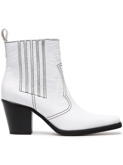 Shop Ganni White Callie 70 Leather Ankle Boots