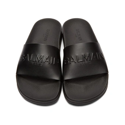 Shop Balmain Black Leather Slides In 176 Black