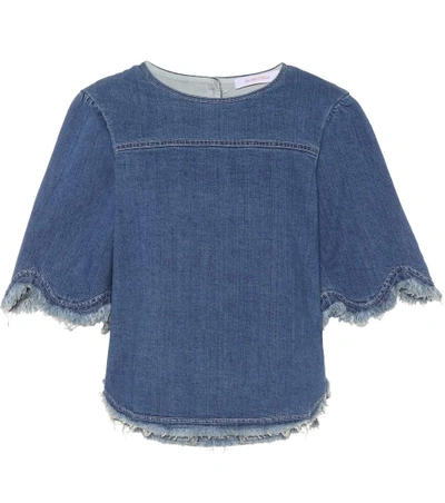 Shop See By Chloé Scalloped Denim Top In Blue