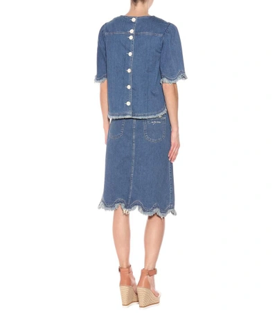 Shop See By Chloé Scalloped Denim Top In Blue