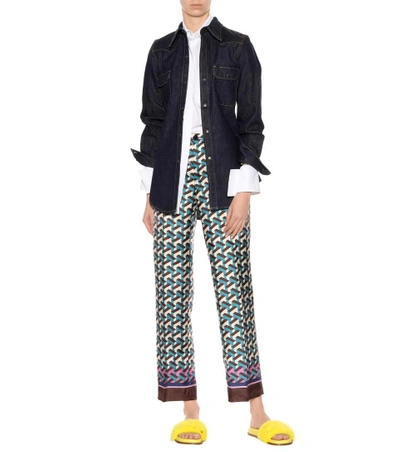 Shop F.r.s For Restless Sleepers Etere Printed Silk Trousers In Green