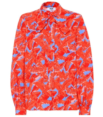 Shop Msgm Leaf-printed Cotton Blouse In Red