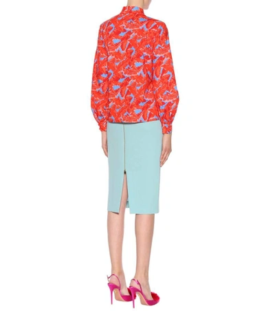 Shop Msgm Leaf-printed Cotton Blouse In Red