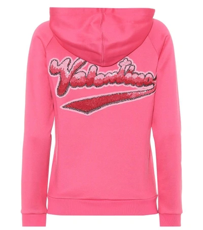 Shop Valentino Lipstick Waves Sequinned Hoodie In Pink