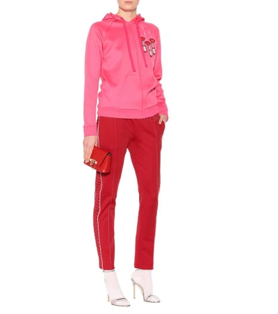 Shop Valentino Lipstick Waves Sequinned Hoodie In Pink