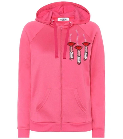 Shop Valentino Lipstick Waves Sequinned Hoodie In Pink