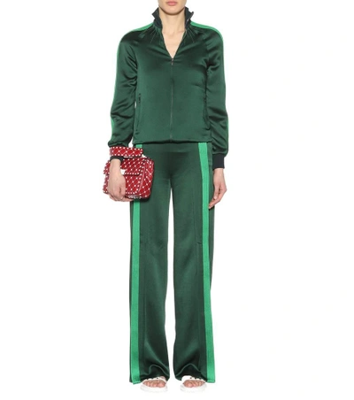 Shop Valentino Hammered Satin Wide-leg Pants In Green