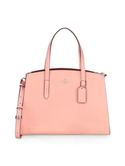 Shop Coach Charlie Pebbled Leather Carryall Satchel In Peony