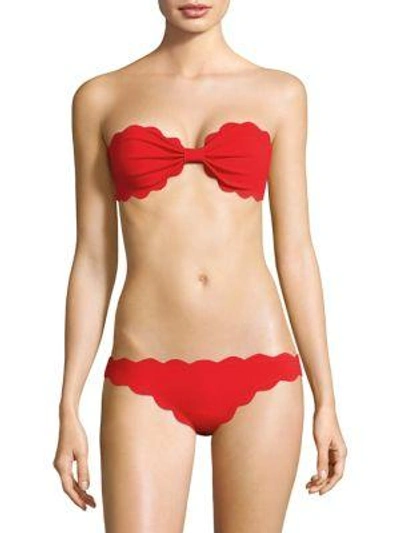 Shop Marysia Antibes Scalloped Bandeau Bikini Top In Red