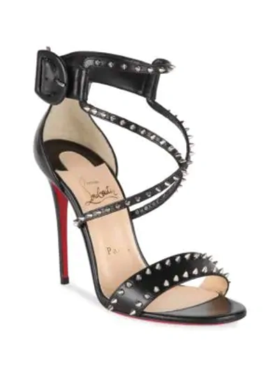 Shop Christian Louboutin Choca Spikes 100 Leather Sandals In Black Nickel