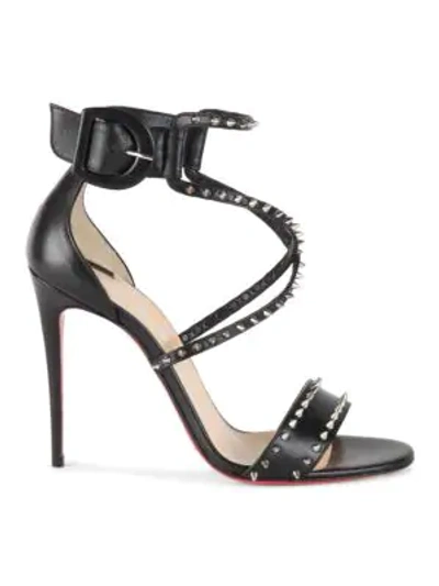 Shop Christian Louboutin Choca Spikes 100 Leather Sandals In Black Nickel