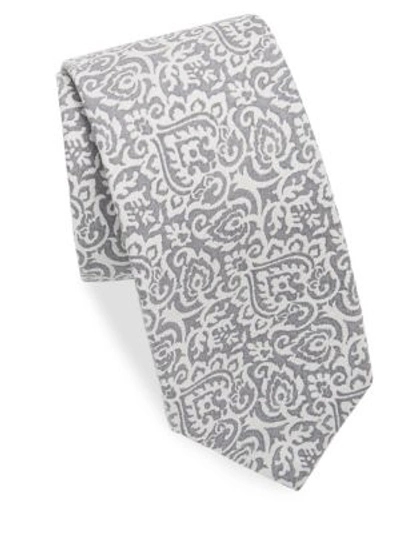 Shop Isaia Paisley Cotton Tie In Grey