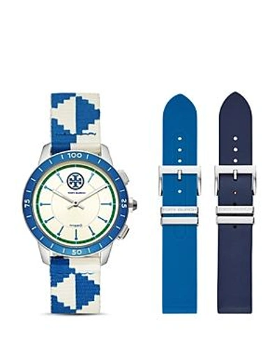 Shop Tory Burch Torytrack Collins Blue Hybrid Smartwatch, 38mm In White/multi