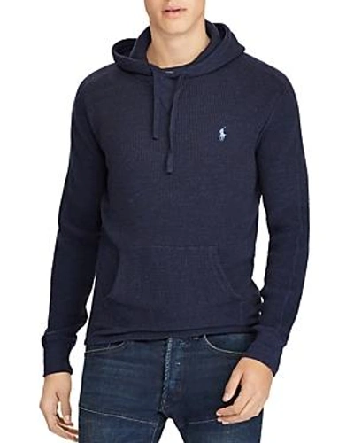 Shop Polo Ralph Lauren Waffle-knit Cotton Hoodie In Heather Navy