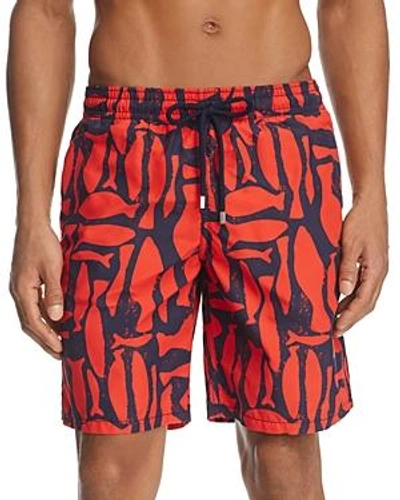 Shop Vilebrequin Abstract Fish Swim Trunks In Poppy Red