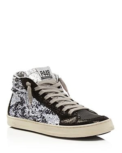 Shop P448 Women's Skate Bs Sequined Leather High Top Sneakers In Paillettes