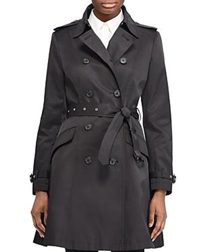 Shop Ralph Lauren Lauren  Split Needle Skirted Trench Coat In Black