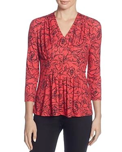 Shop Catherine Catherine Malandrino Rea Pleated Floral Top In Lipstick Red