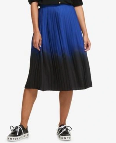 Shop Dkny Pleated Ombre Midi Skirt, Created For Macy's In Navy