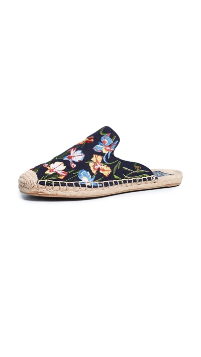 Shop Tory Burch Max Embroidered Espadrille Slides In Perfect Navy/painted Iris