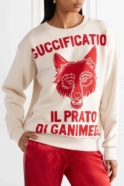 Shop Gucci Oversized Printed Cotton-terry Sweatshirt In Ecru