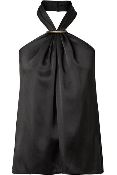 Shop Jason Wu Embellished Satin Halterneck Top In Black