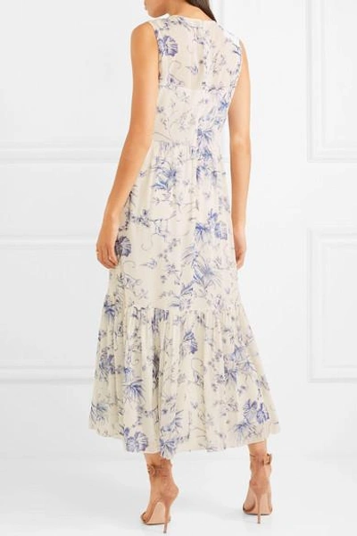 Shop Red Valentino Pleated Printed Crepe De Chine Midi Dress In Ivory