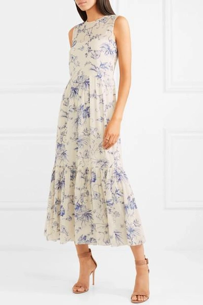 Shop Red Valentino Pleated Printed Crepe De Chine Midi Dress In Ivory