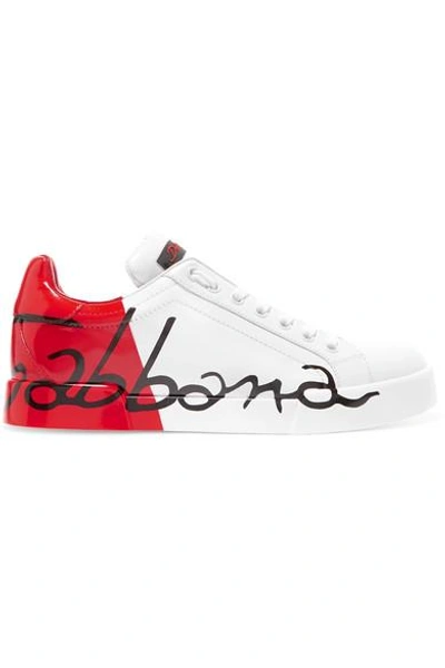 Shop Dolce & Gabbana Logo-painted Leather Sneakers