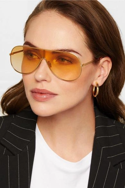 Shop Victoria Beckham Aviator-style Gold-tone Sunglasses