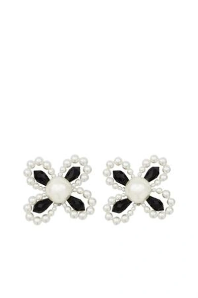 Shop Alessandra Rich Opening Ceremony Pearl Flower Earrings In White/black
