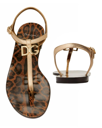 Shop Dolce & Gabbana Logo-embellished Leopard Flat Sandals