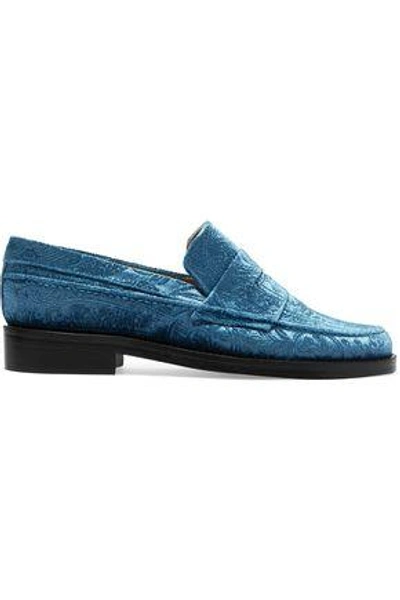 Shop Mr By Man Repeller Woman Embossed Velvet Loafers Blue