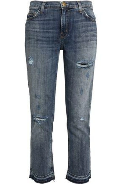 Shop Current Elliott Mid-rise Straight-leg Jeans In Mid Denim