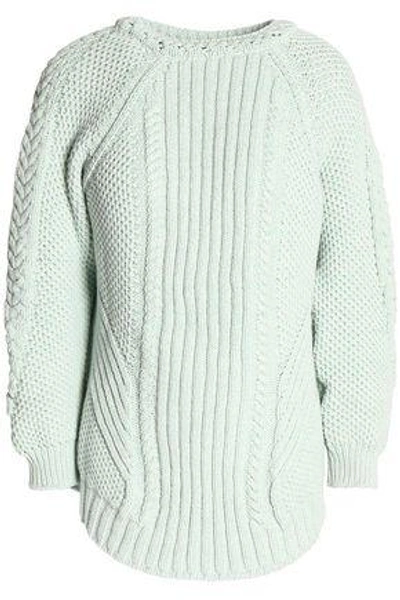 Shop Belstaff Woman Cable-knit Cotton Sweater Mint