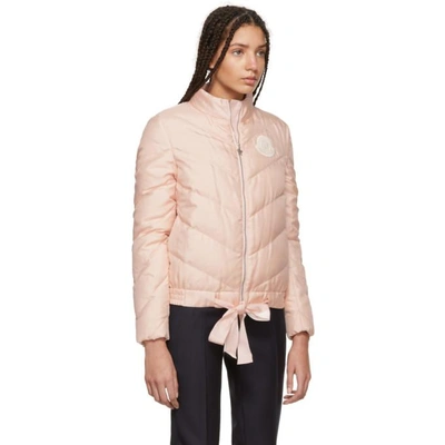 Shop Moncler Pink Down Silk Ballet Ribbon Coat