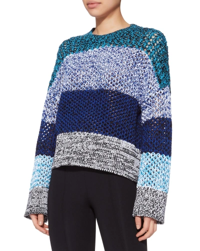 Derek Lam 10 Crosby Open Knit Colorblock Blue Sweater | ModeSens