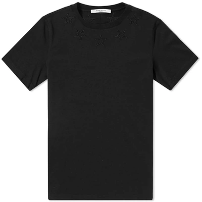 Shop Givenchy Star Embroidered Neck Tee In Black