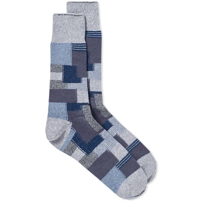 Shop Anonymous Ism Patchwork Crew Sock In Blue